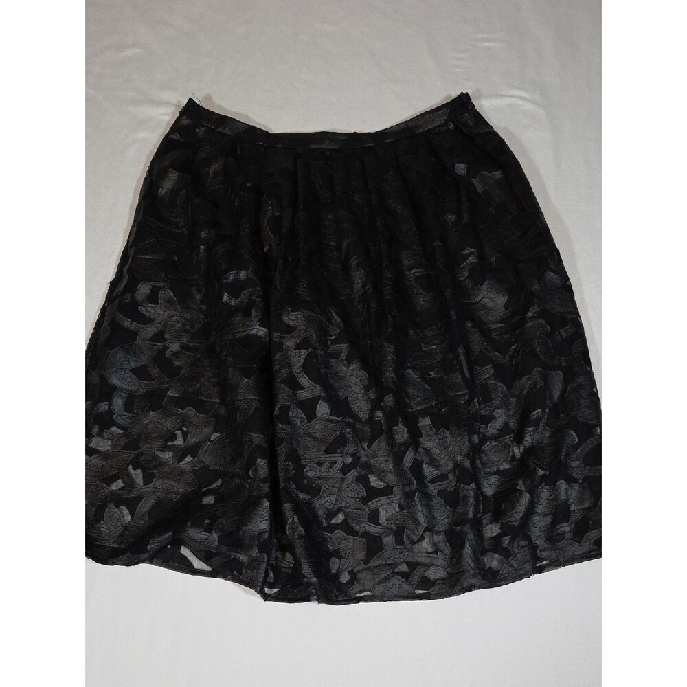 Michael Kors Black Skirt Mesh Faux Leather Lined Flower Pattern Sz 14 W/Pockets